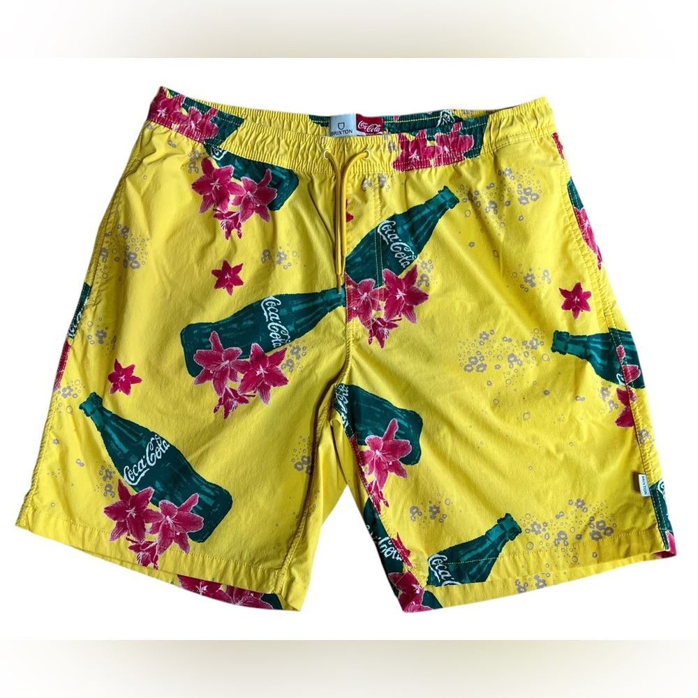BRIXTON x Coca-Cola Board Shorts Men’s M Swim Trunks Fun Kitsch Coke Yellow